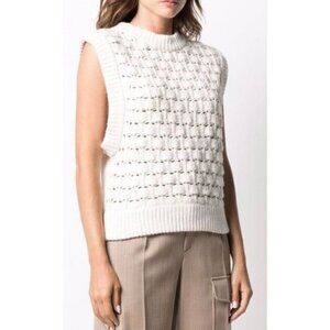 New byTiMo Knit Vest Womens S Ivory Sleeveless Pullover Sweater Cotton Wool